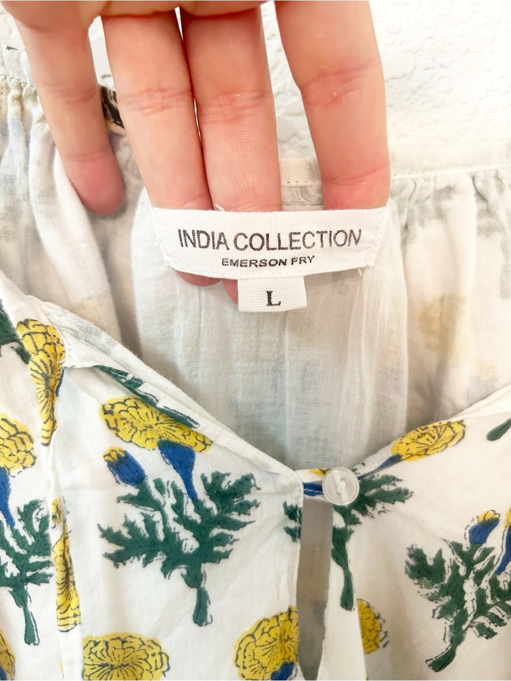 EMERSON FRY India Collection The Lucy Puff Sleeve Keyhole Blouse in White SZ: L - Picture 7 of 16